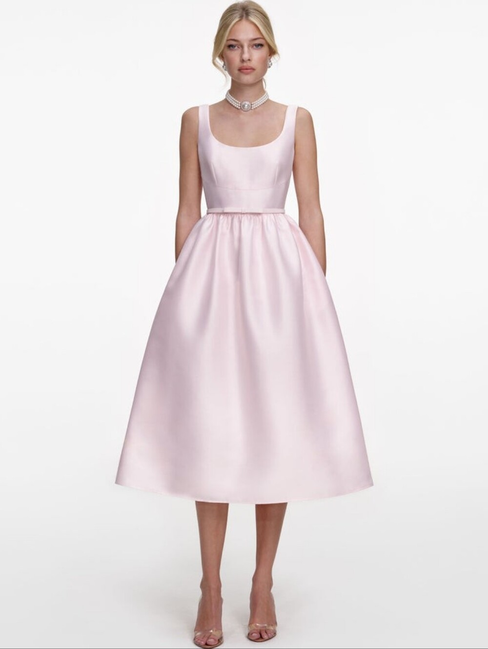 Self Portrait Pink Taffeta Midi Dress